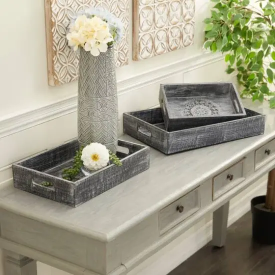 Black Mango Wood Traditional Tray Set {10}