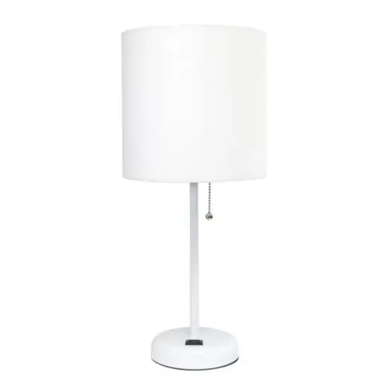 Creekwood Home Oslo 19.5" Power Outlet Table Lamp White Base/White Shade {1}