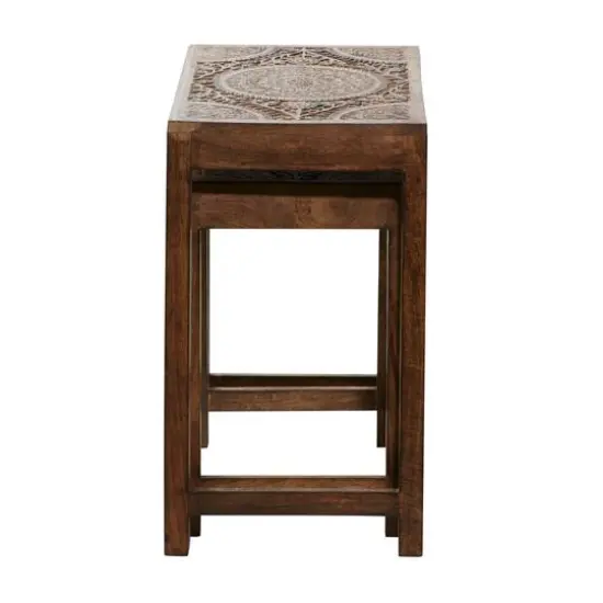 24" Brown Mango Wood Eclectic Accent Table {3}
