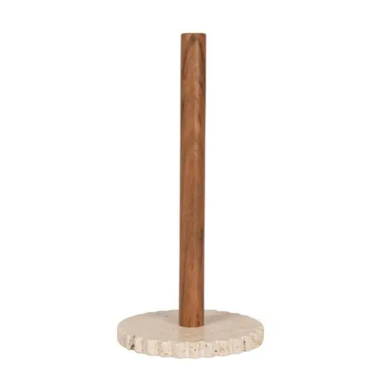 Hello Honey Acacia Wood Paper Towel Holder with Scalloped Travertine Base, Natural and Cream Color {6}