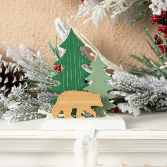 Glitzhome&reg; 6.5" Christmas Reindeer & Bear Stocking Holder Set {4}