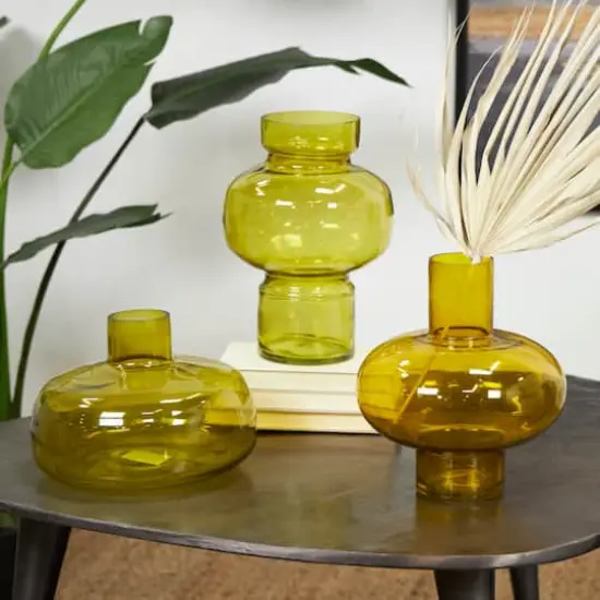 Eclectic Green Glass Round Vase Set {3}