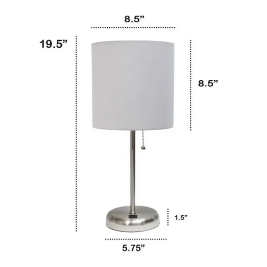 Creekwood Home 19.5" Oslo USB Port Table Lamp Brushed Steel/Gray Shade {4}