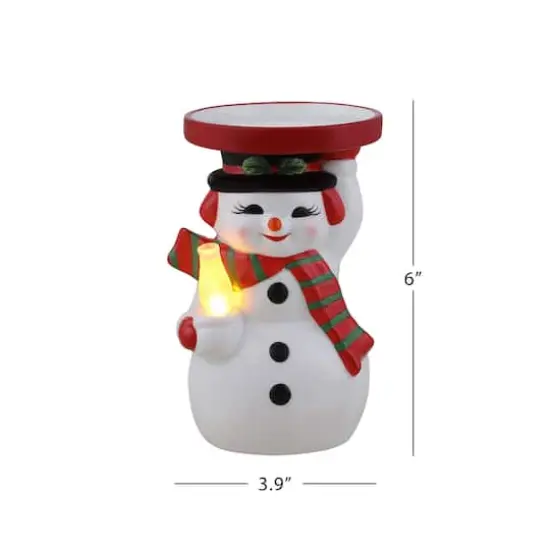 6" Snowman Ceramic LED Lit Candle Holder & Flameless Candle {4}