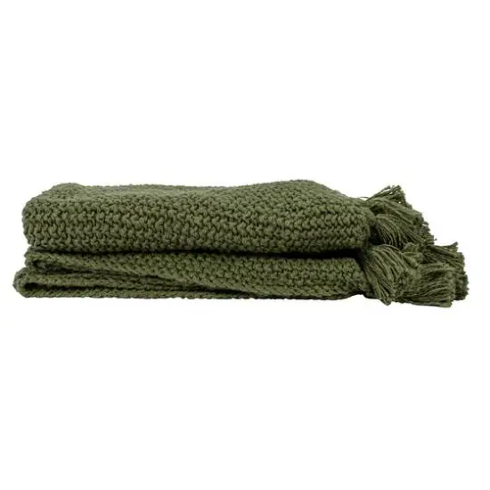 Hello Honey&reg; Olive Green Knit Throw Blanket with Tassels {8}