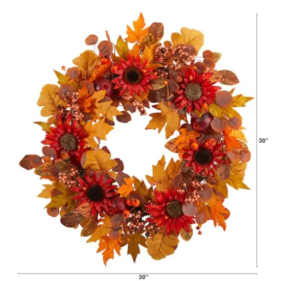 30" Fall Acorn, Sunflower, Berries & Autumn Foliage Wreath {4}