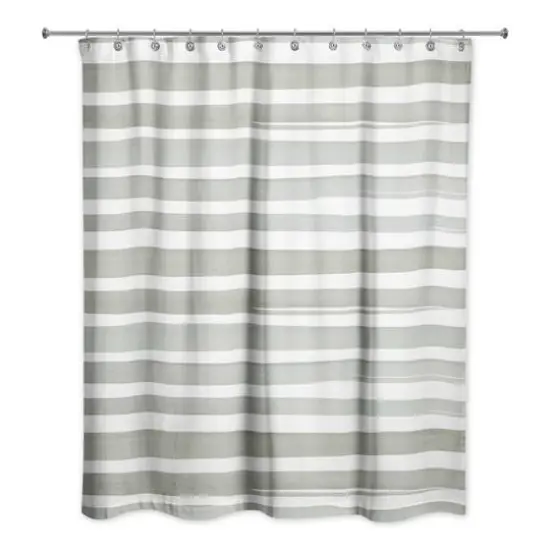 Watercolor Stripes Shower Curtain, 71" x 74" Green/White {1}