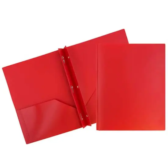 JAM Paper 9.5" x 11" Plastic 2 Pocket School POP Folders with Clasps, 6ct. Red {1}