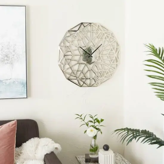 24" Contemporary Abstract Wall Clock Silver {8}