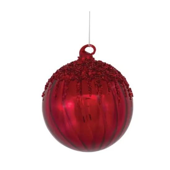 Sequined Red Glass Ball & Teardrop Ornament Set {5}