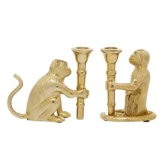 Set of 2 Gold Aluminum Glam Candle Holder, 3" x 5" {7}