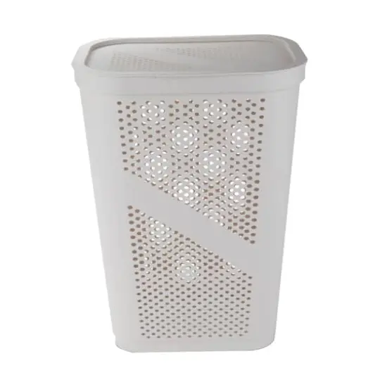Mind Reader 60L Perforated Plastic Laundry Hamper with Lid Ivory {5}