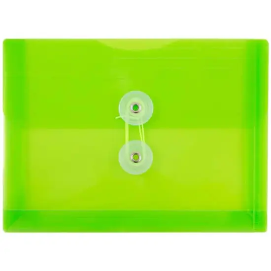 JAM Paper 5.5" x 7.5" Button & String Tie Closure Plastic Envelopes, 12ct. Lime Green {1}