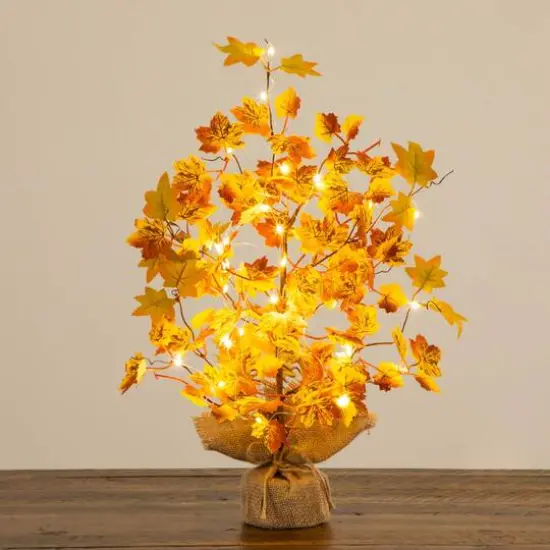 18in. Pre-Lit Autumn Maple Artificial Fall Tree with 30 LED String Lights in Burlap Wrapped Base {8}