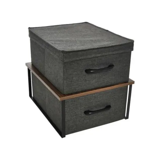 Household Essentials Stacking Storage Boxes Set Gray {1}