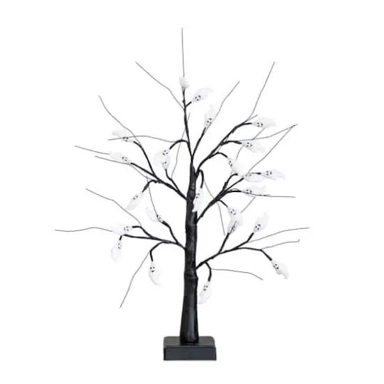 2ft. Pre-Lit Artificial Halloween Ghost Twig Tree with 24 Purple LED Lights {1}