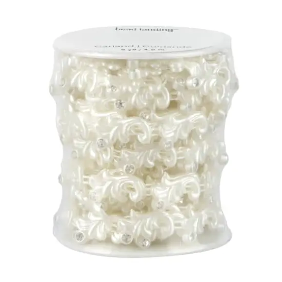 11mm x 19mm White Plastic & Glass Pearl Flower Bead Garland, 5yd. by Bead Landing&trade; {3}