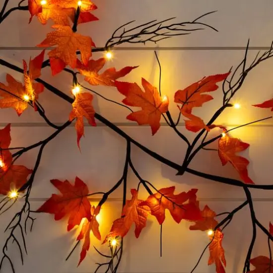 6ft. Pre-Lit Autumn Maple Artificial Fall Garland with 54 Warm White LED Lights {6}