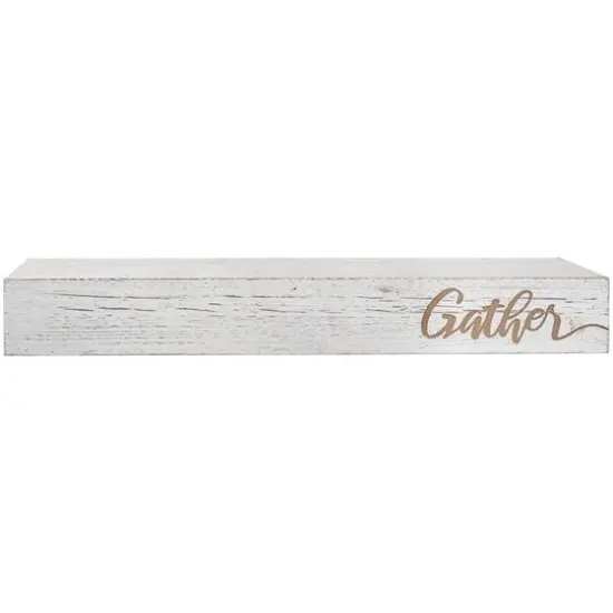 Whitewashed "Gather" Text Engraving Floating Wall Shelf {6}