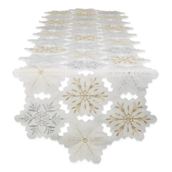 DII® 54" White and Gold Embroidered Snowflakes Table Runner {6}
