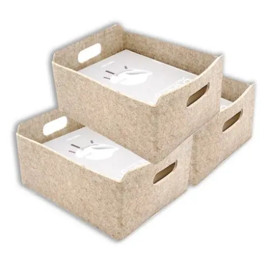 Welaxy Felt 3 Piece Collapsible Storage Bins Oatmeal {1}