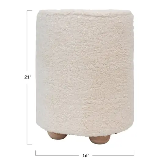 Hello Honey&reg; Round Cotton Sherpa Pouf with Pine Wood Feet {1}