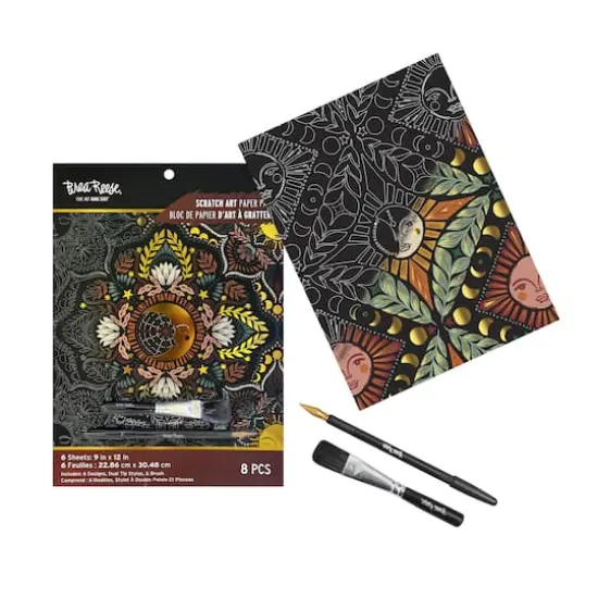 Brea Reese&trade; 9" x 12" Fall Moon & Sun Scratch Art Paper Pad {4}