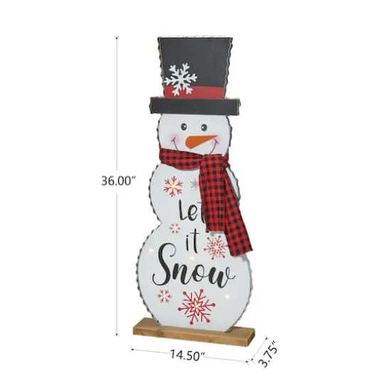 Glitzhome&reg; 3ft. Lighted Wooden Christmas Snowman Porch D&eacute;cor with Timer {5}