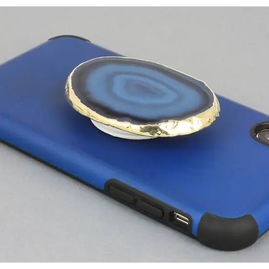 Agate Slice Gold Trim Phone Grip Blue {4}