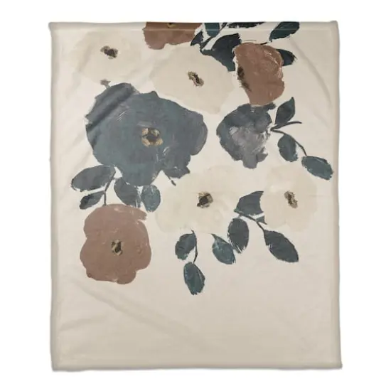 Rust & Cream Floral Coral Fleece Blanket {1}
