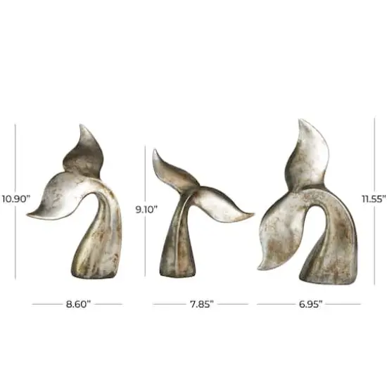 Silver Whale Tail Sculpture Set {7}