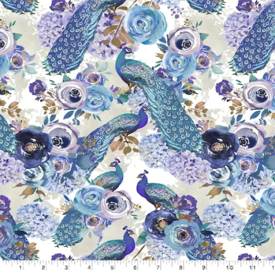Suzanne Nicoll Blue Peacock Toss Cotton Fabric {1}