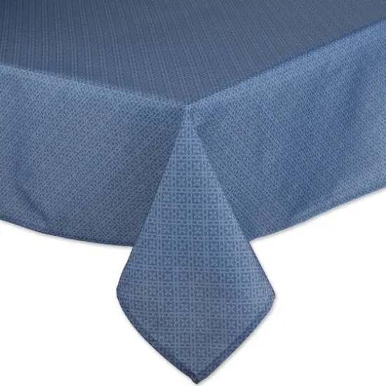 French Blue Tonal Lattice Print Outdoor Tablecloth With Zipper 60" x 84" {3}