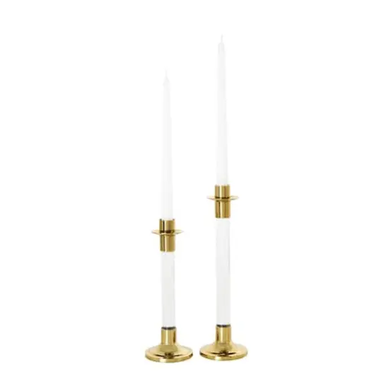 Gold Stainless Steel Candle Holder with Clear Glass Center Set {4}