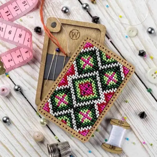 Wonderland Crafts Pink & Green Bead Embroidery Needle Box Kit {3}