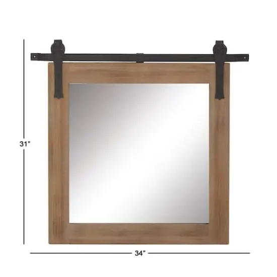 Brown Industrial Wood Wall Mirror {7}