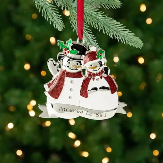 3.5" Silver-Plated SnowCouple Parents to Be Ornament with European Crystals {6}