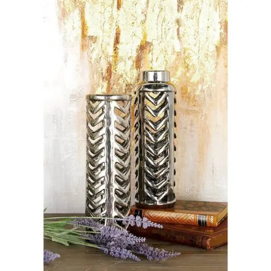 Set of 2 Silver Stoneware Glam Vase, 4" x 11" {10}