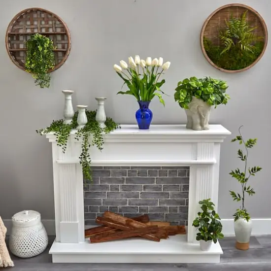 22" White Dutch Tulip Arrangement in Blue Vase {5}