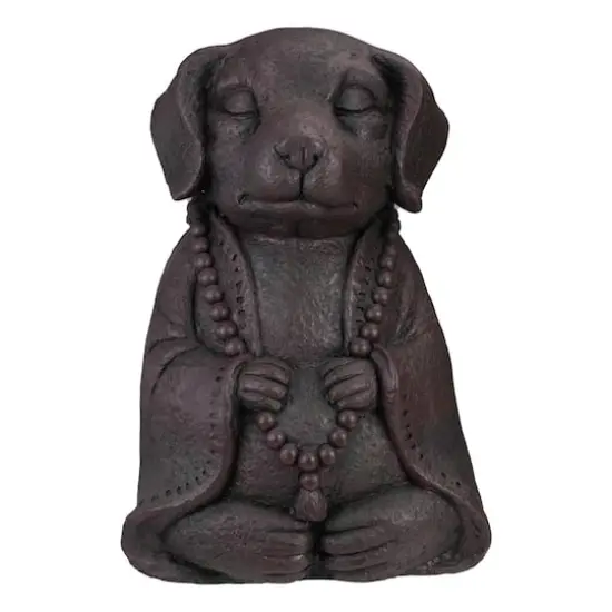 17" Dark Gray Meditating Buddha Dog Outdoor Garden Statue {1}