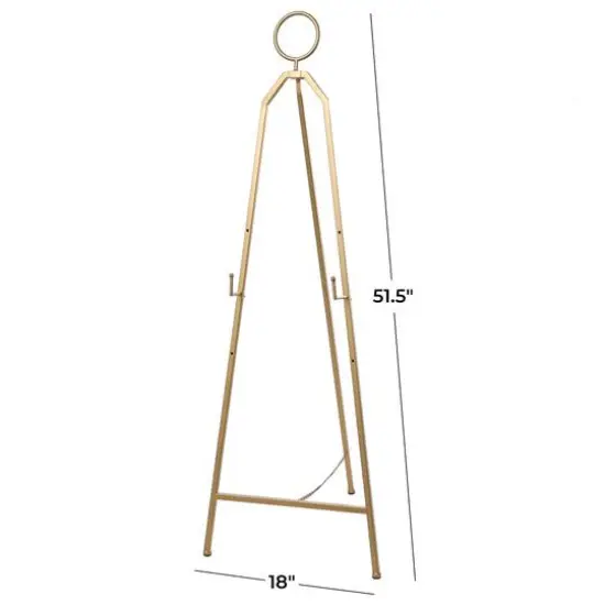 51.5" Gold Metal Adjustable Minimalistic Floor Easel with Circular Ring Top {7}