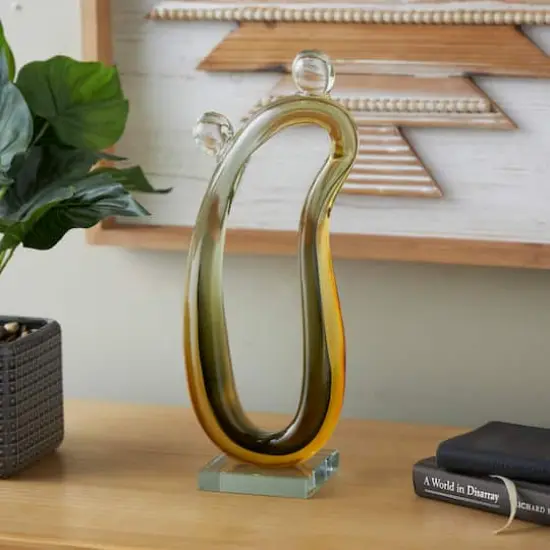 15" Orange Ombre Abstract Curved Glass Sculpture {3}