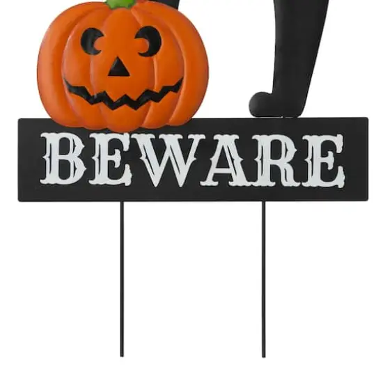 Glitzhome&reg; 32" Lighted Metal Halloween Black Cat Yard Stake {7}