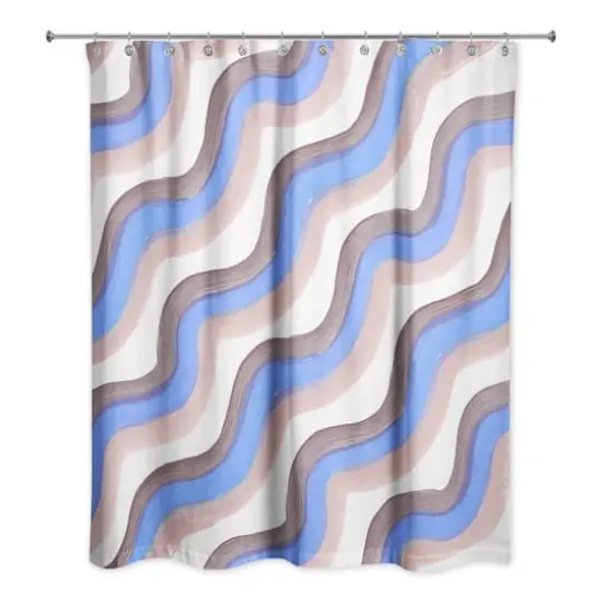 74" Wave Print Shower Curtain Blue and Multicolor {1}