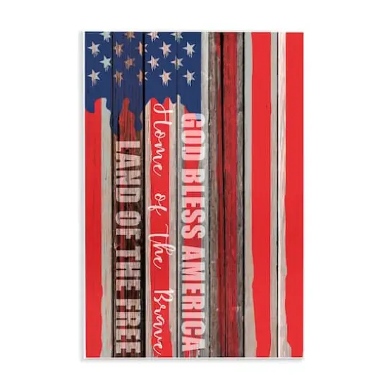 Stupell Industries God Bless America Wood Grain Flag Red White Blue Americana Wall Plaque Art {1}