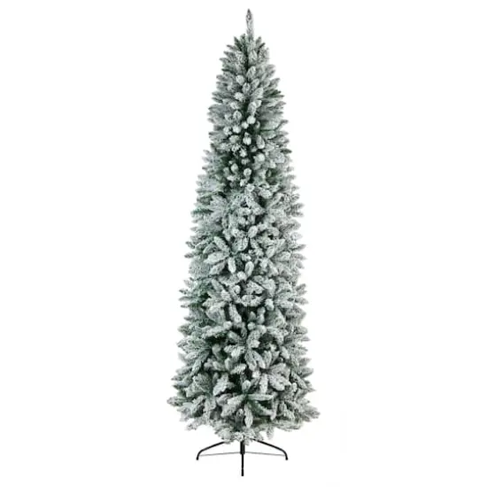 9ft. Pre-Lit Slim Flocked Montreal Fir Artificial Christmas Tree, White LED Lights {4}