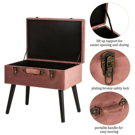 Glitzhome&reg; Velvet Upholstered Storage Stool Pink Clay {6}