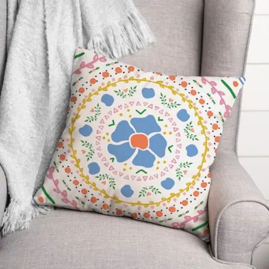 18" Floral Ring Mandala Spun Poly Pillow {3}