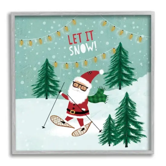 Stupell Industries Let It Snow Santa Snowshoeing Framed Giclee Art Gray {1}