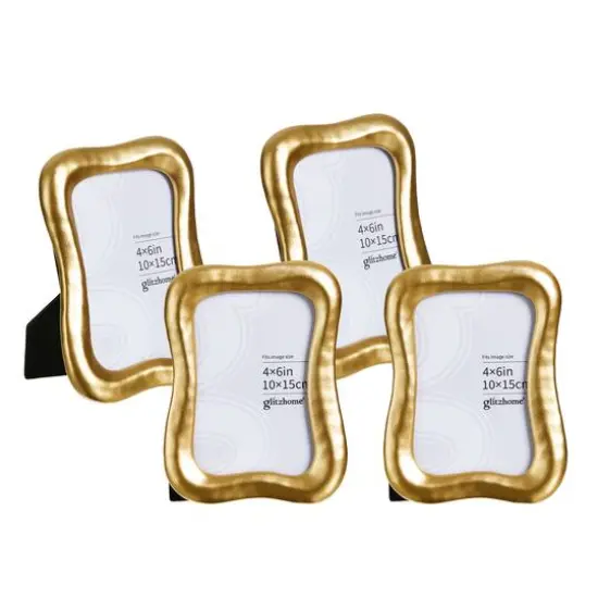 Glitzhome&reg; 4 Pack 4" x 6" Vintage Gold Resin Tabletop Picture Frames {1}